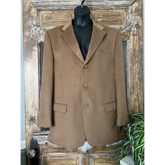 F. R. Tripler Signature Gold Lana‎ Lux Cashmere Feel Brown 3 Button Blazer 44L - Picture 1 of 14